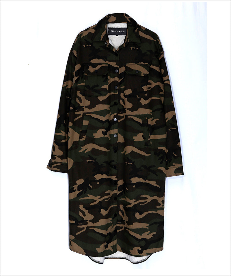 CAMOUFAGE LONG TRENCHCOAT 迷彩鋪毛長版外套