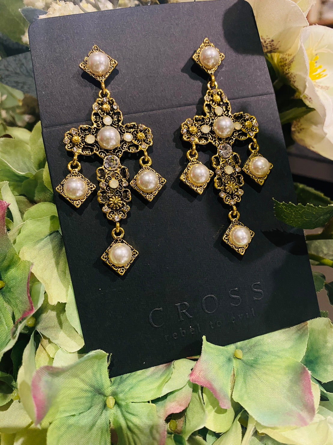 ✝️New product✝️ Antique Pearl Cross Antique Pearl Cross Earrings