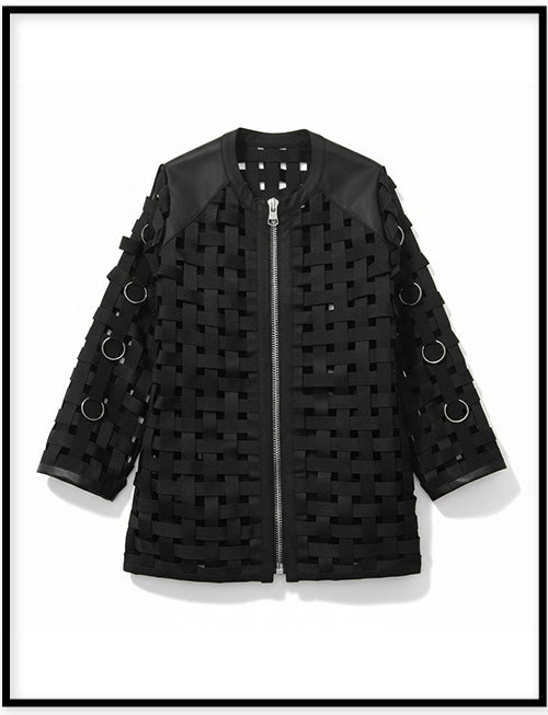 WEAVE COAT  WITH IRON  RING 高訂皮編織簍空外套