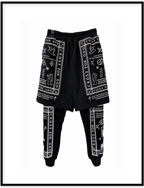 SYMBOL FAKE TWO-PIECE PANTS