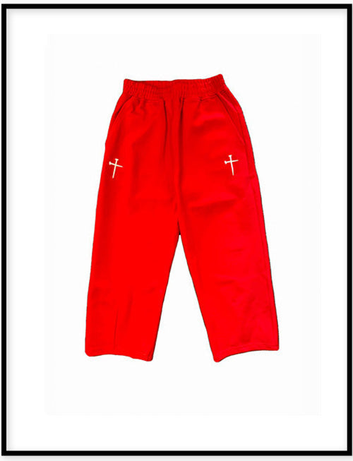 CROSS PANTS cross-embroidered pants 