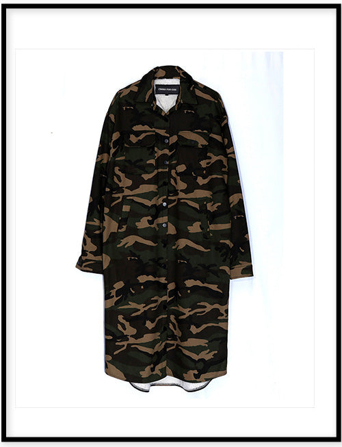 CAMOUFAGE  LONG TRENCHCOAT 迷彩鋪毛長版外套