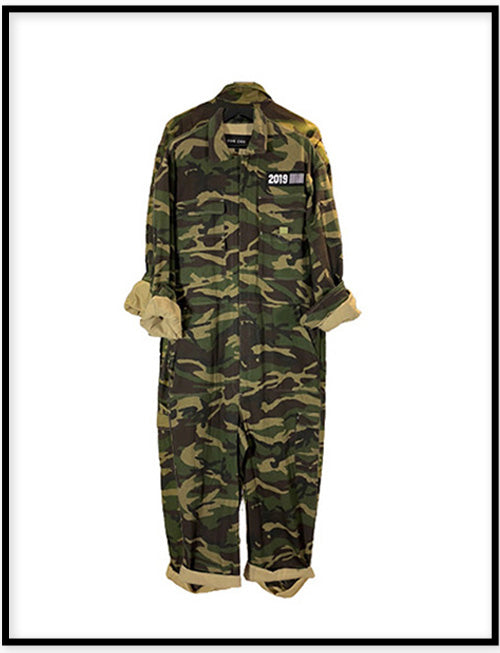 CAMOUFLAGE  JUMP SUIT LONG  迷彩連身工作長褲