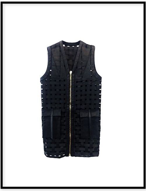 WEAVE  POCKETS VEST 高訂編織皮長背心