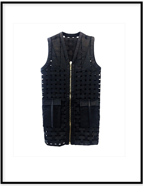 WEAVE  POCKETS VEST 高訂編織皮長背心