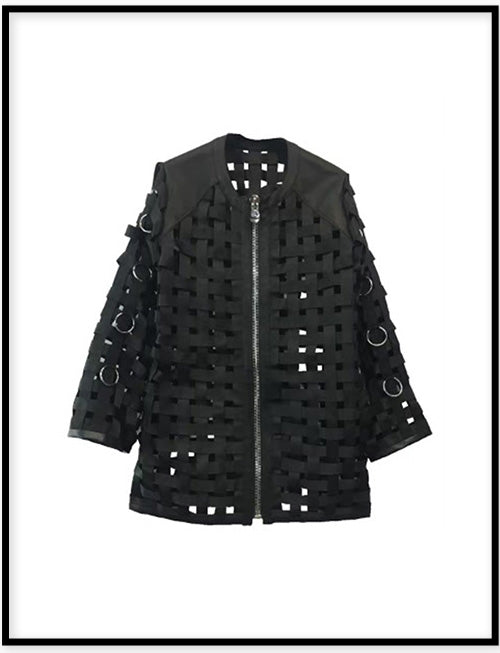 WEAVE COAT  WITH IRON  RING 高訂皮編織簍空外套