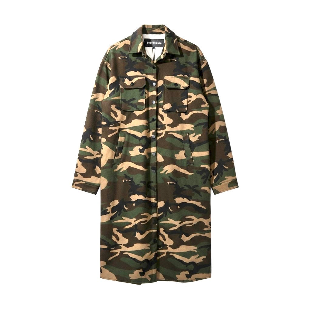 CAMOUFAGE  LONG TRENCHCOAT 迷彩鋪毛長版外套