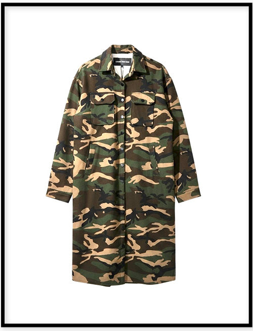 CAMOUFAGE  LONG TRENCHCOAT 迷彩鋪毛長版外套