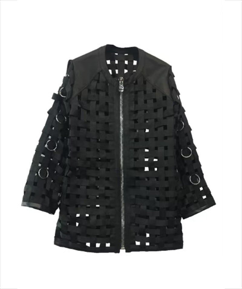 WEAVE COAT WITH IRON RING mesh buckle coat