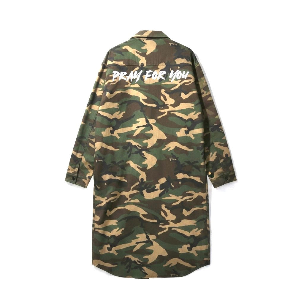 CAMOUFAGE  LONG TRENCHCOAT 迷彩鋪毛長版外套