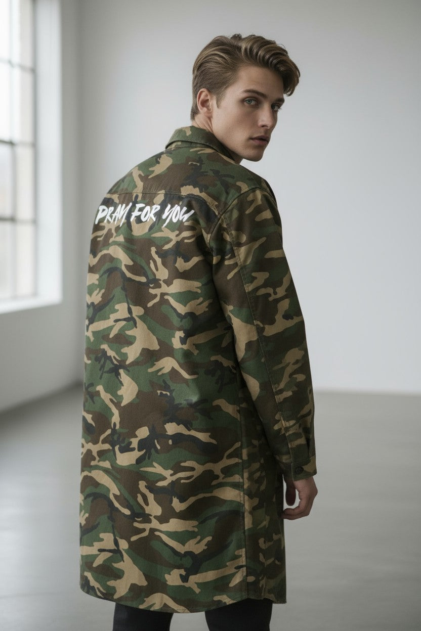 CAMOUFAGE  LONG TRENCHCOAT 迷彩鋪毛長版外套