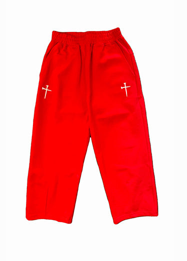 CROSS PANTS cross-embroidered pants 